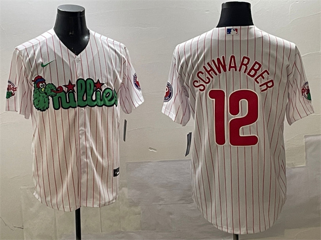 Men's Philadelphia Phillies #12 Kyle Schwarber White Phanatic Cool Base Stitched Jersey Men's Philadelphia Phillies #12 Kyle Schwarber White Phanatic Cool Base Stitched Jersey